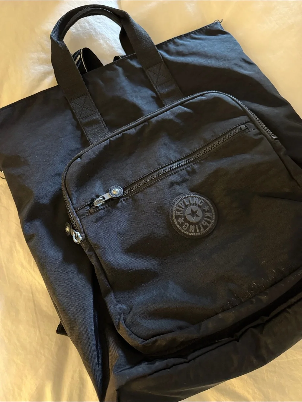 Kipling Black Nylon Tote-Style Backpack